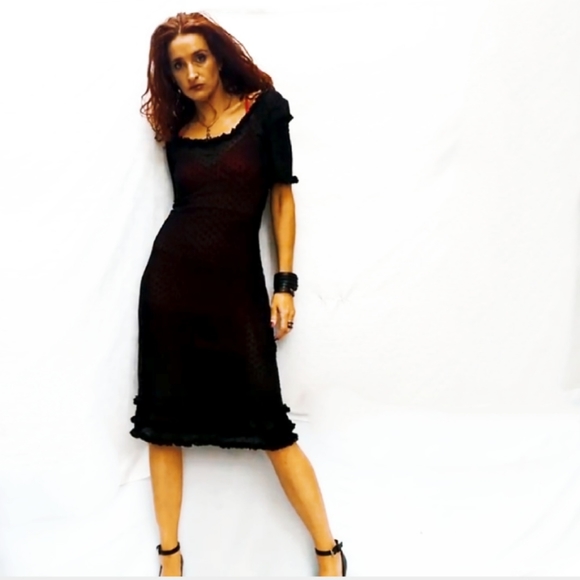 Vintage Betsy Johnson Y2K Black Mesh/Lace Dress - Picture 3 of 9